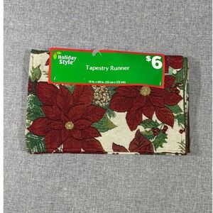 Holiday Style Tapestry Runner Christmas Poinsettia 13x68 Red Green New Floral